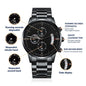 Customizable Engraved Black Chronograph Watch for Men
