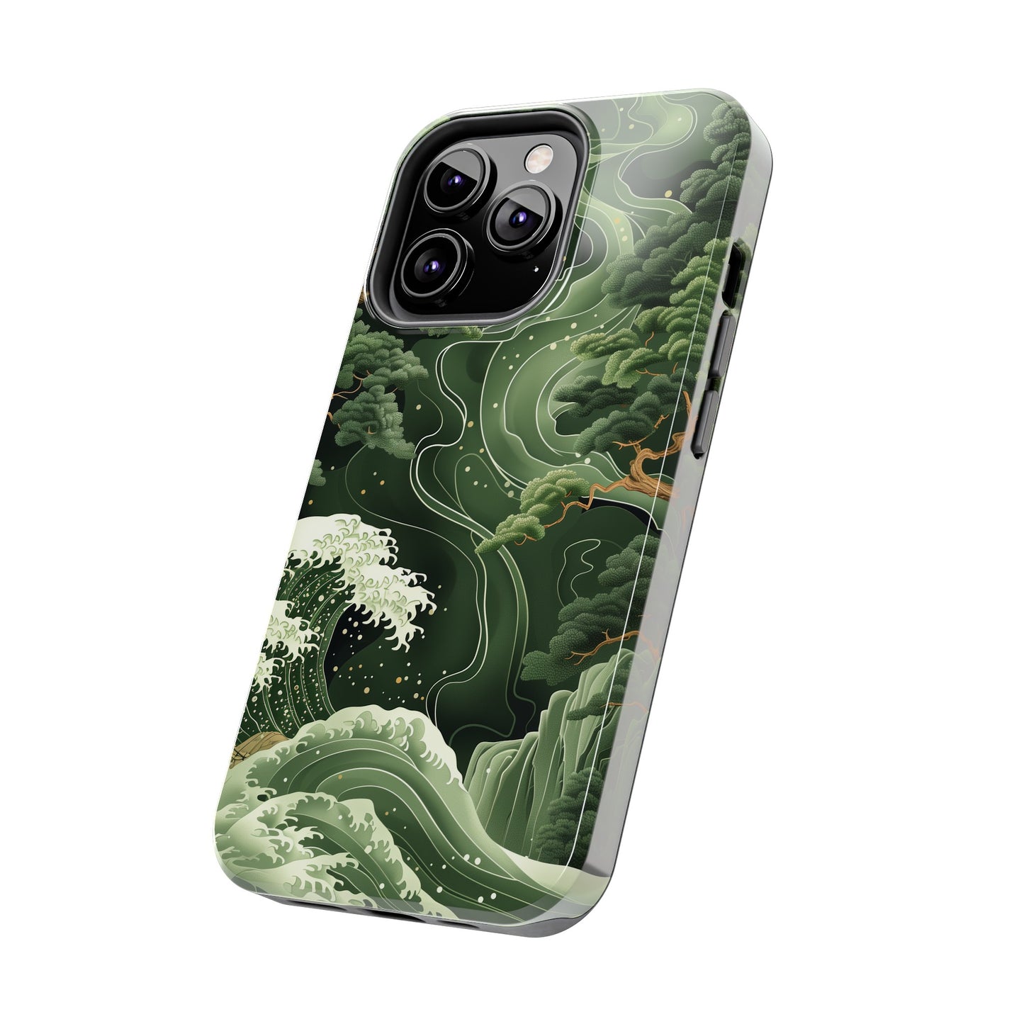 Japanese Art Print Design, Tough iPhone Case, Green Wave Design