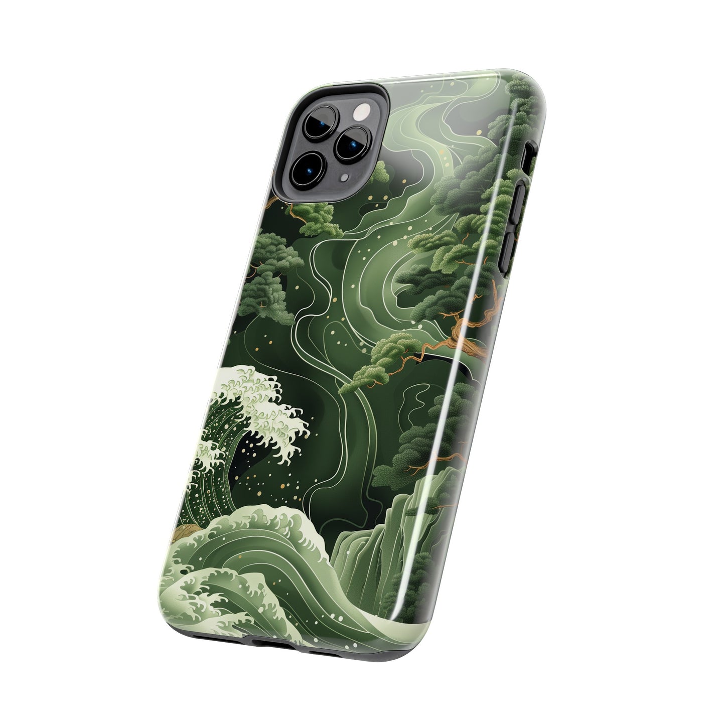 Japanese Art Print Design, Tough iPhone Case, Green Wave Design