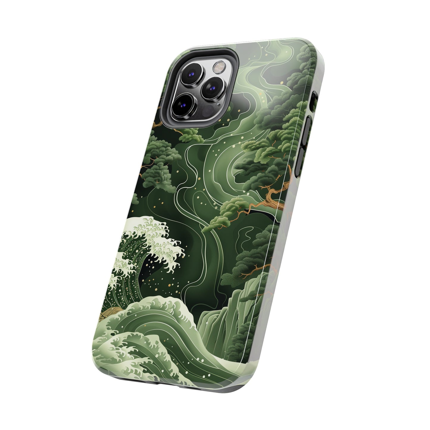 Japanese Art Print Design, Tough iPhone Case, Green Wave Design