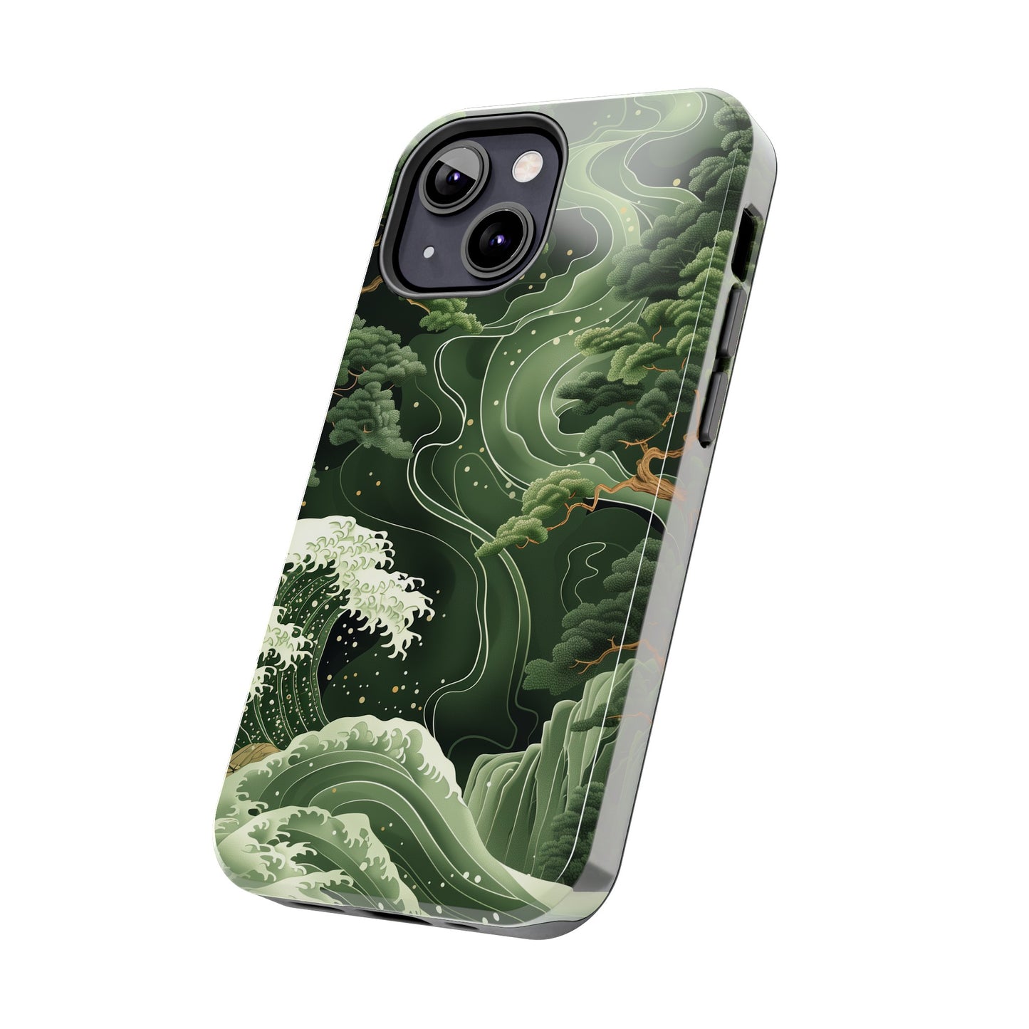 Japanese Art Print Design, Tough iPhone Case, Green Wave Design