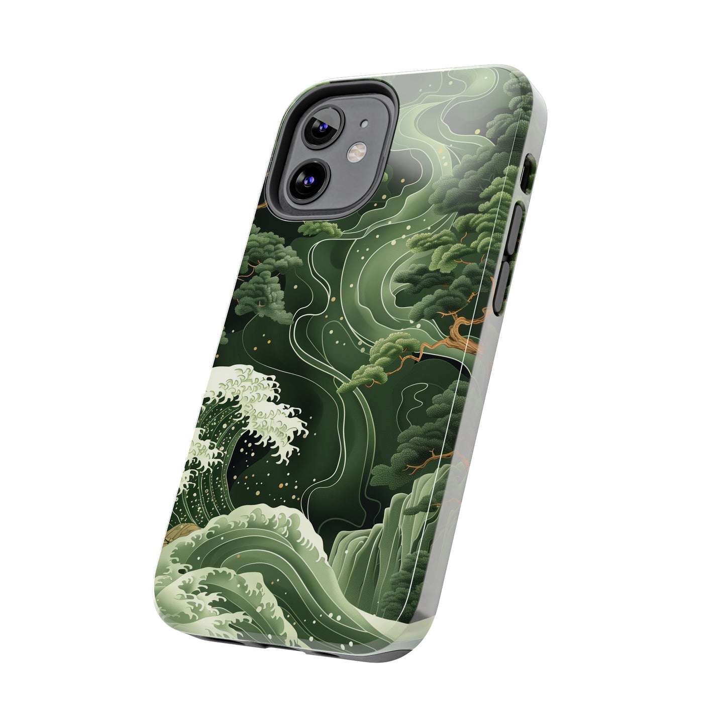 Japanese Art Print Design, Tough iPhone Case, Green Wave Design