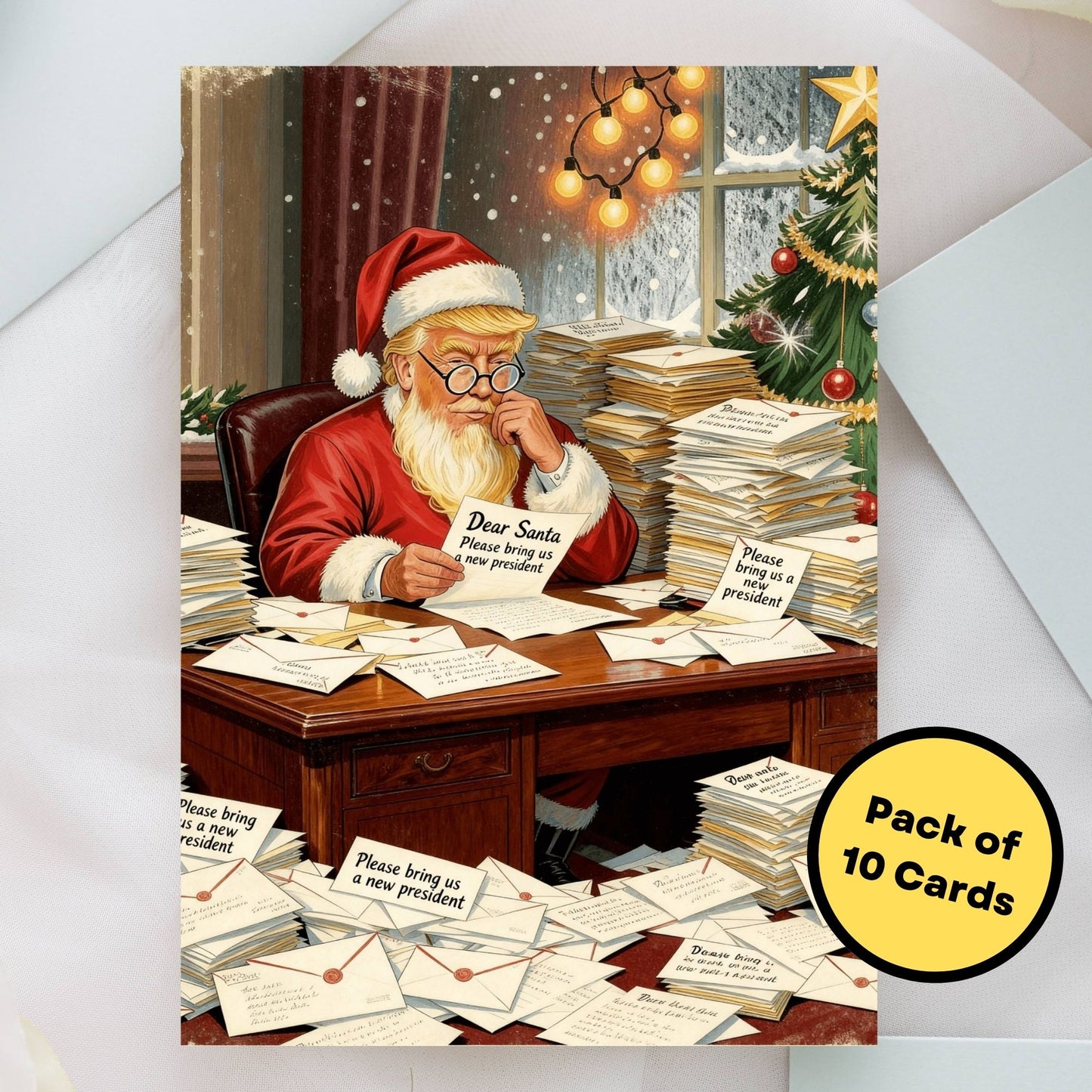 Anti Trump Christmas Card Funny Political Holiday Greeting, New President Satire Gag Gift, Pack of 10 Large 5”x7”