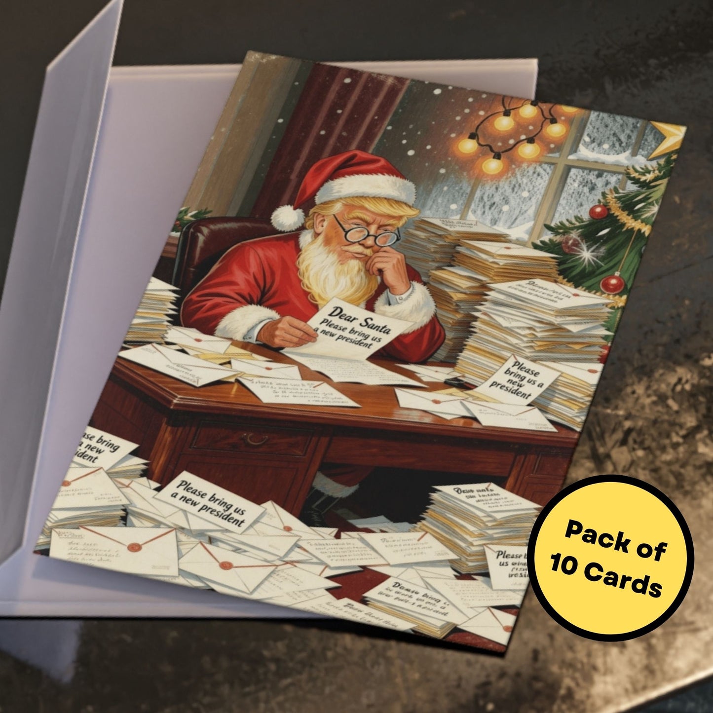 Anti Trump Christmas Card Funny Political Holiday Greeting, New President Satire Gag Gift, Pack of 10 Large 5”x7”