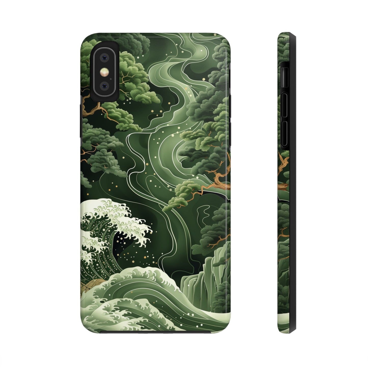 Japanese Art Print Design, Tough iPhone Case, Green Wave Design