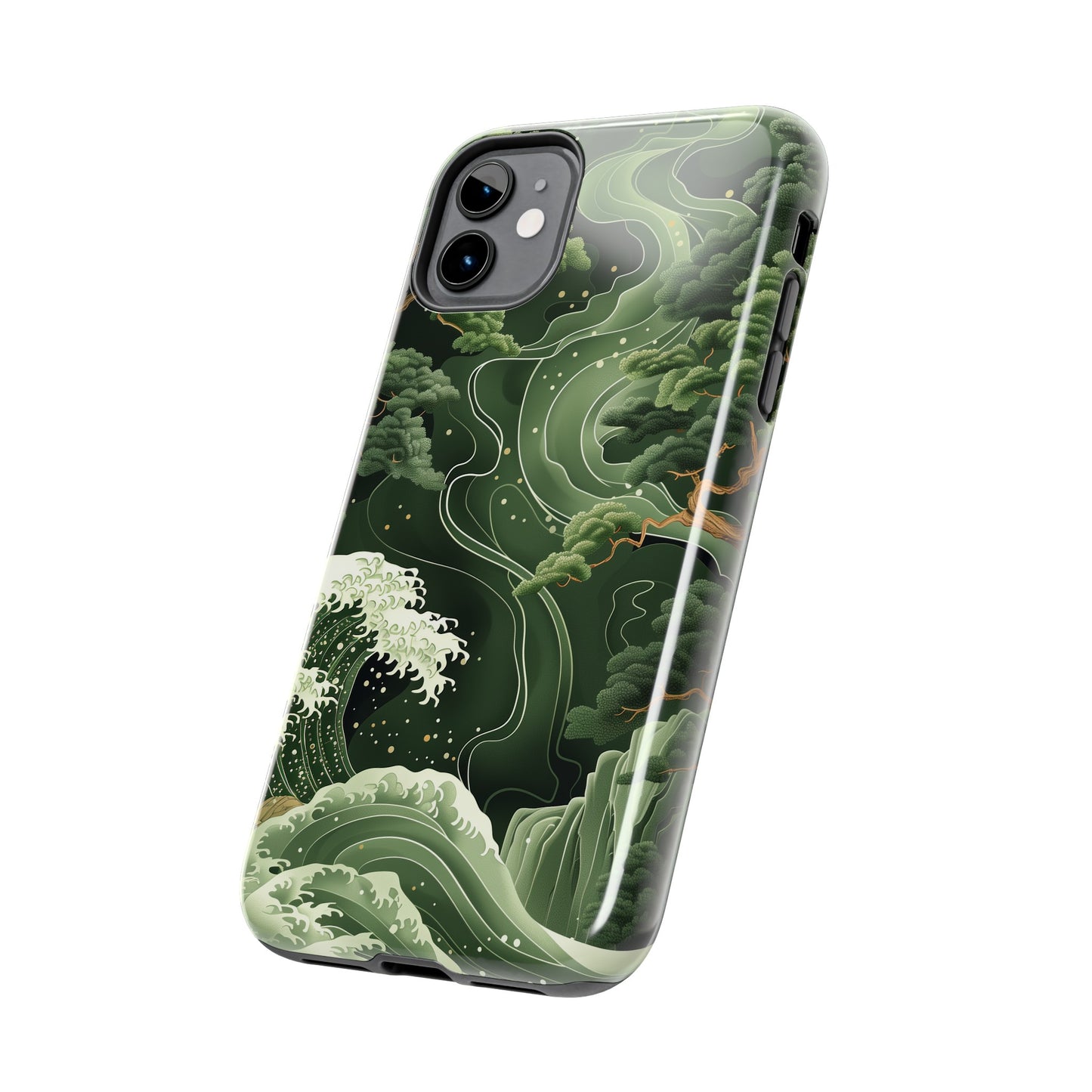 Japanese Art Print Design, Tough iPhone Case, Green Wave Design