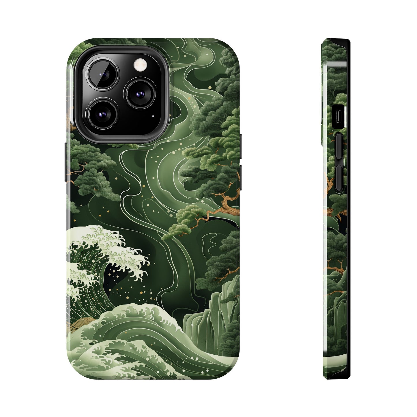 Japanese Art Print Design, Tough iPhone Case, Green Wave Design