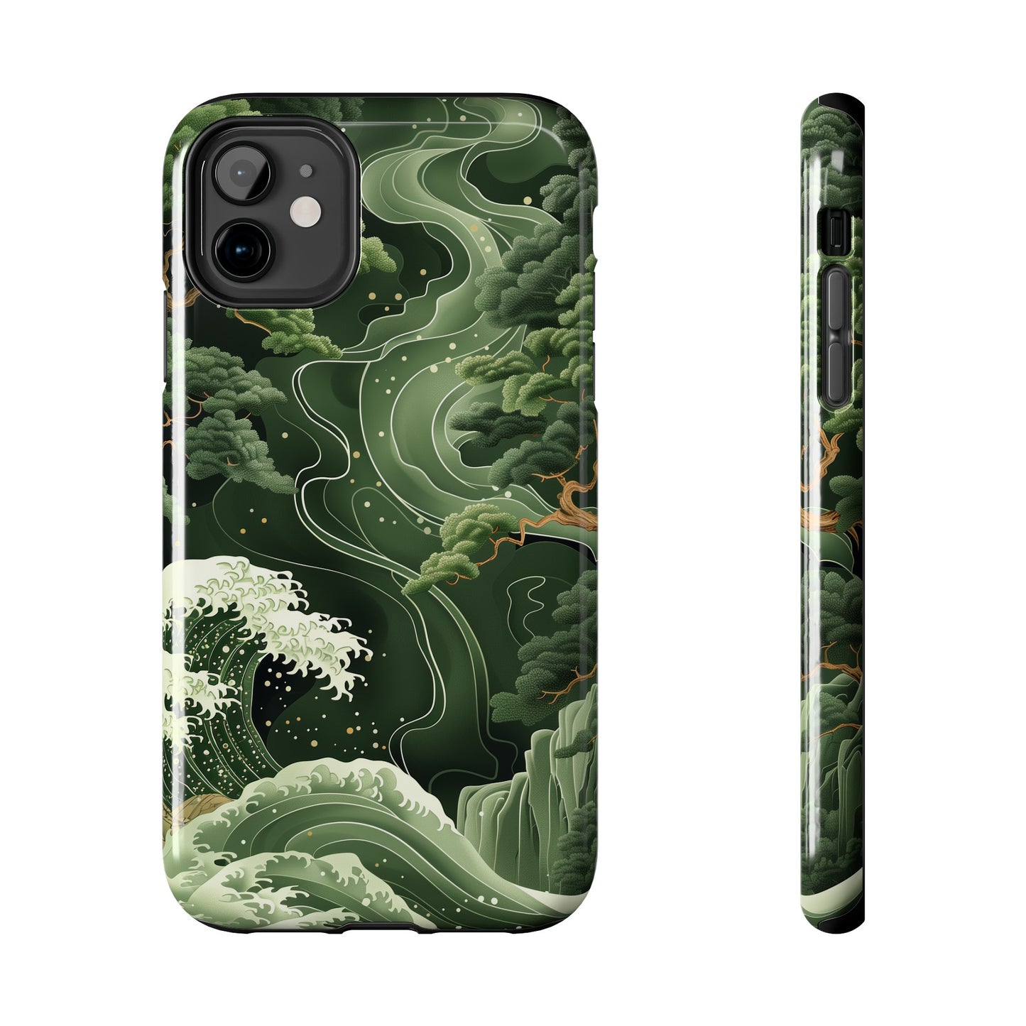 Japanese Art Print Design, Tough iPhone Case, Green Wave Design