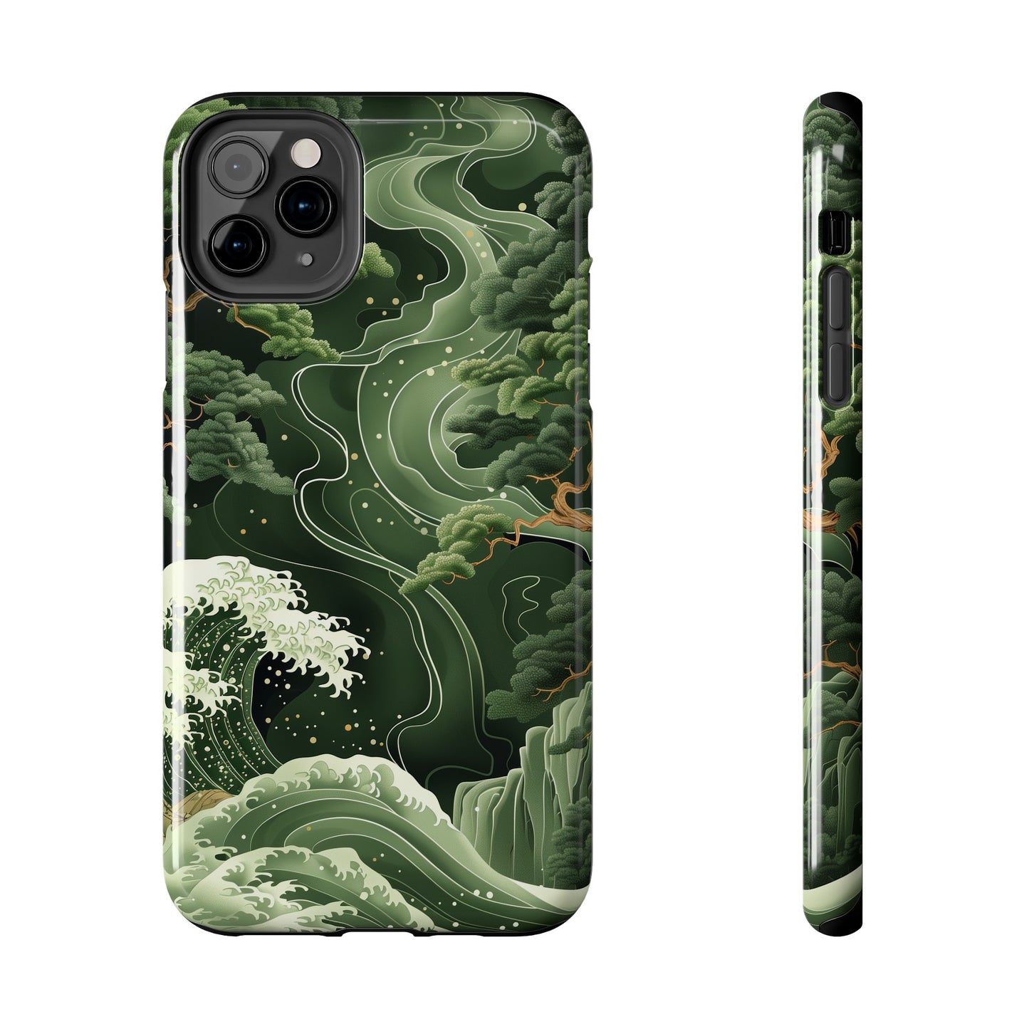 Japanese Art Print Design, Tough iPhone Case, Green Wave Design