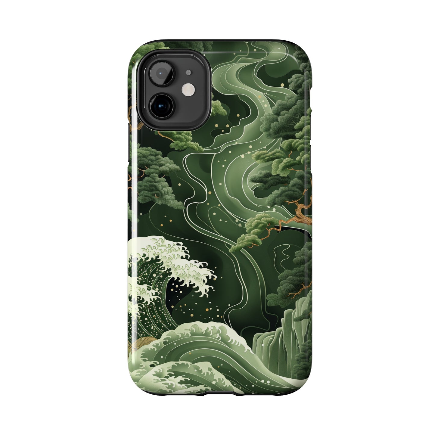 Japanese Art Print Design, Tough iPhone Case, Green Wave Design