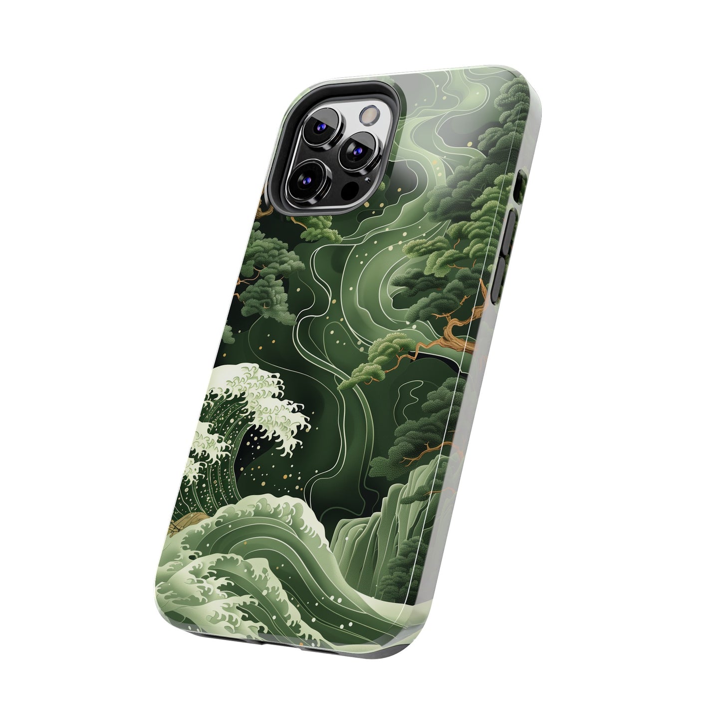 Japanese Art Print Design, Tough iPhone Case, Green Wave Design