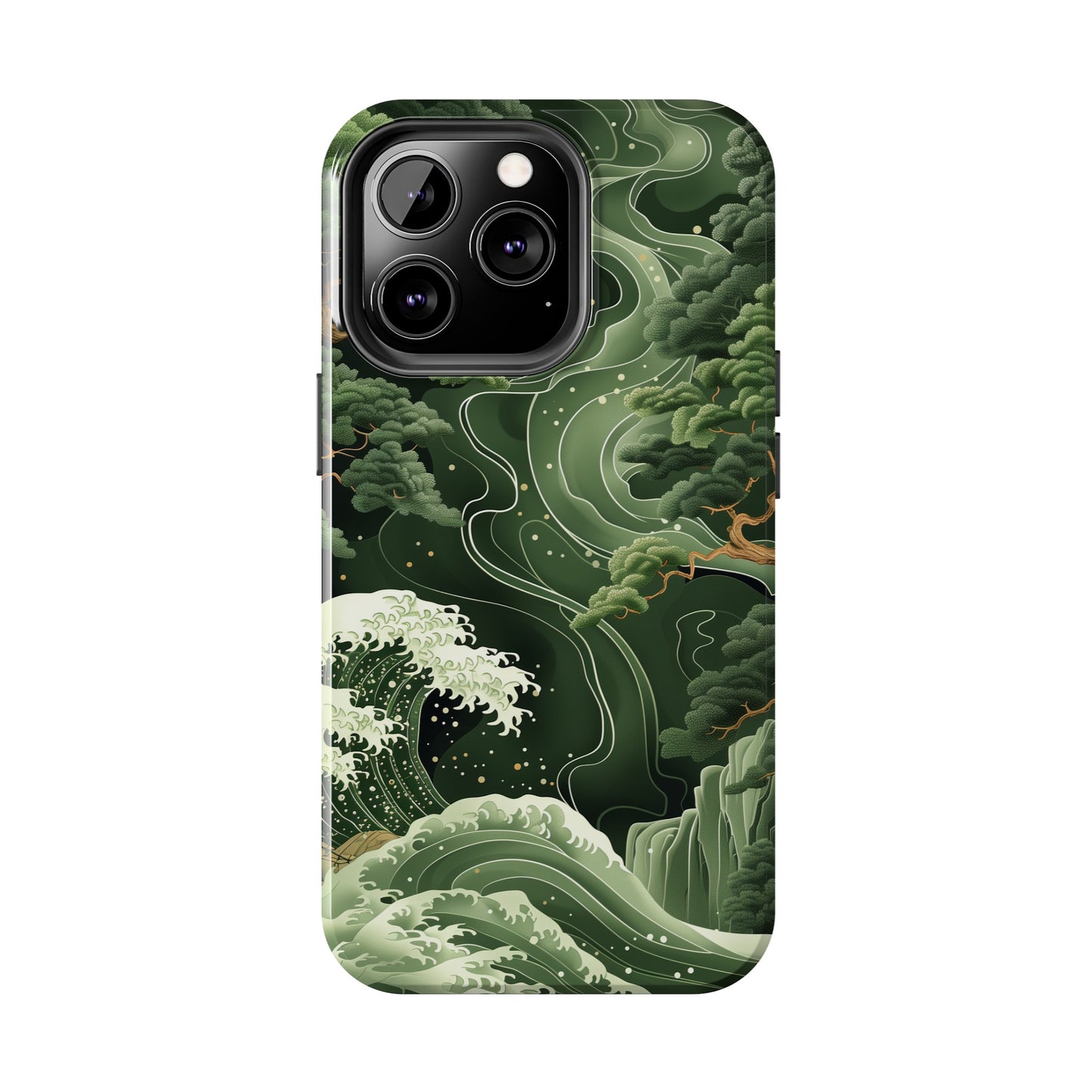 Japanese Art Print Design, Tough iPhone Case, Green Wave Design