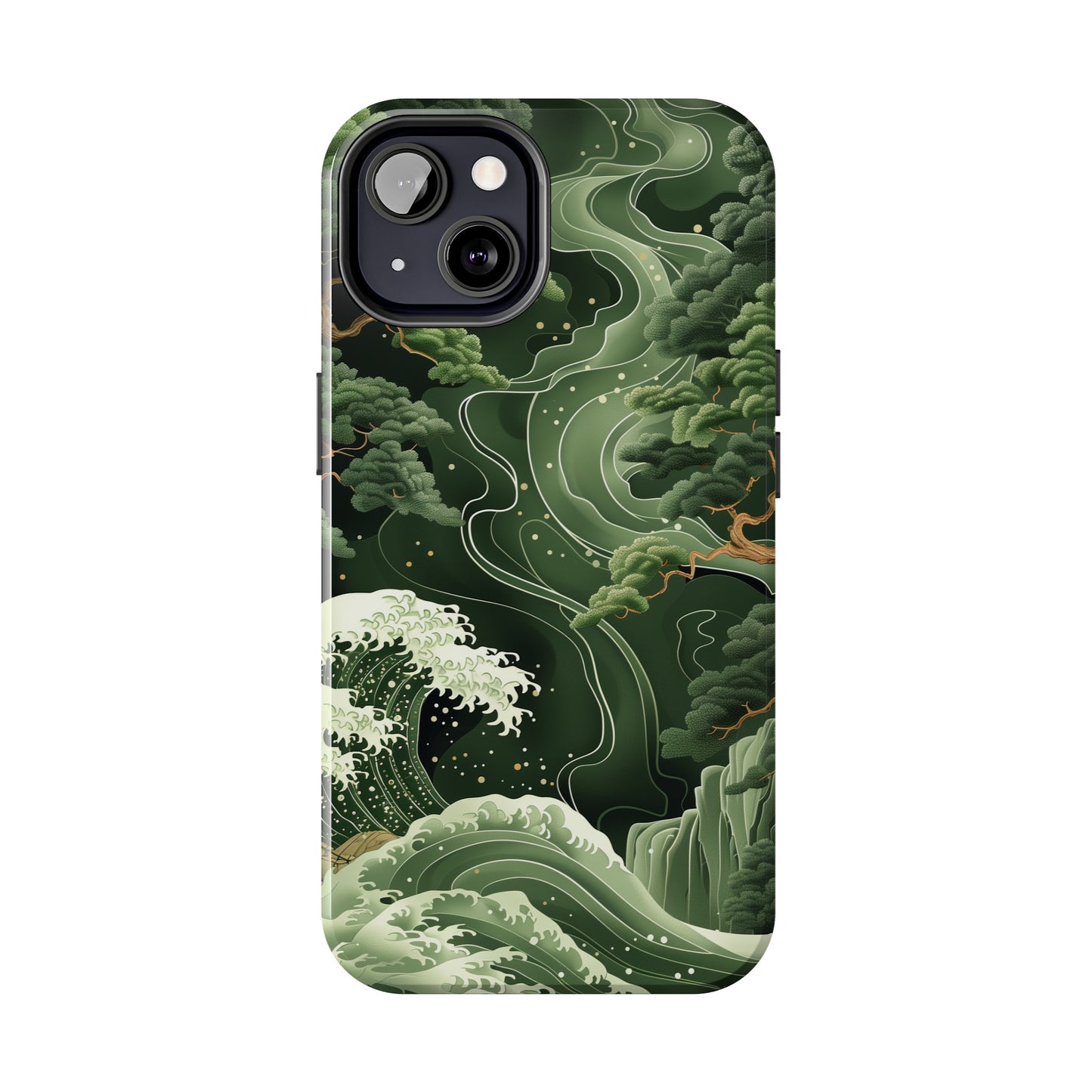 Japanese Art Print Design, Tough iPhone Case, Green Wave Design