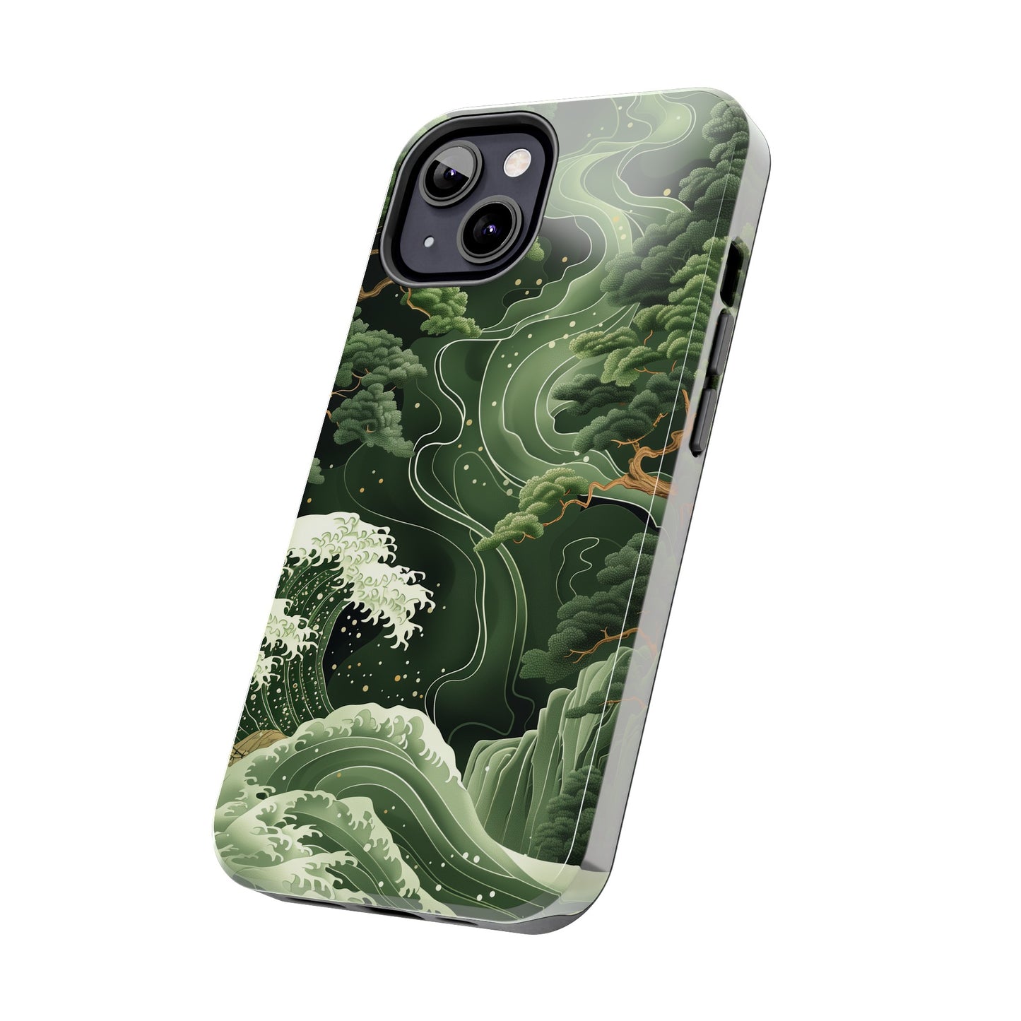 Japanese Art Print Design, Tough iPhone Case, Green Wave Design