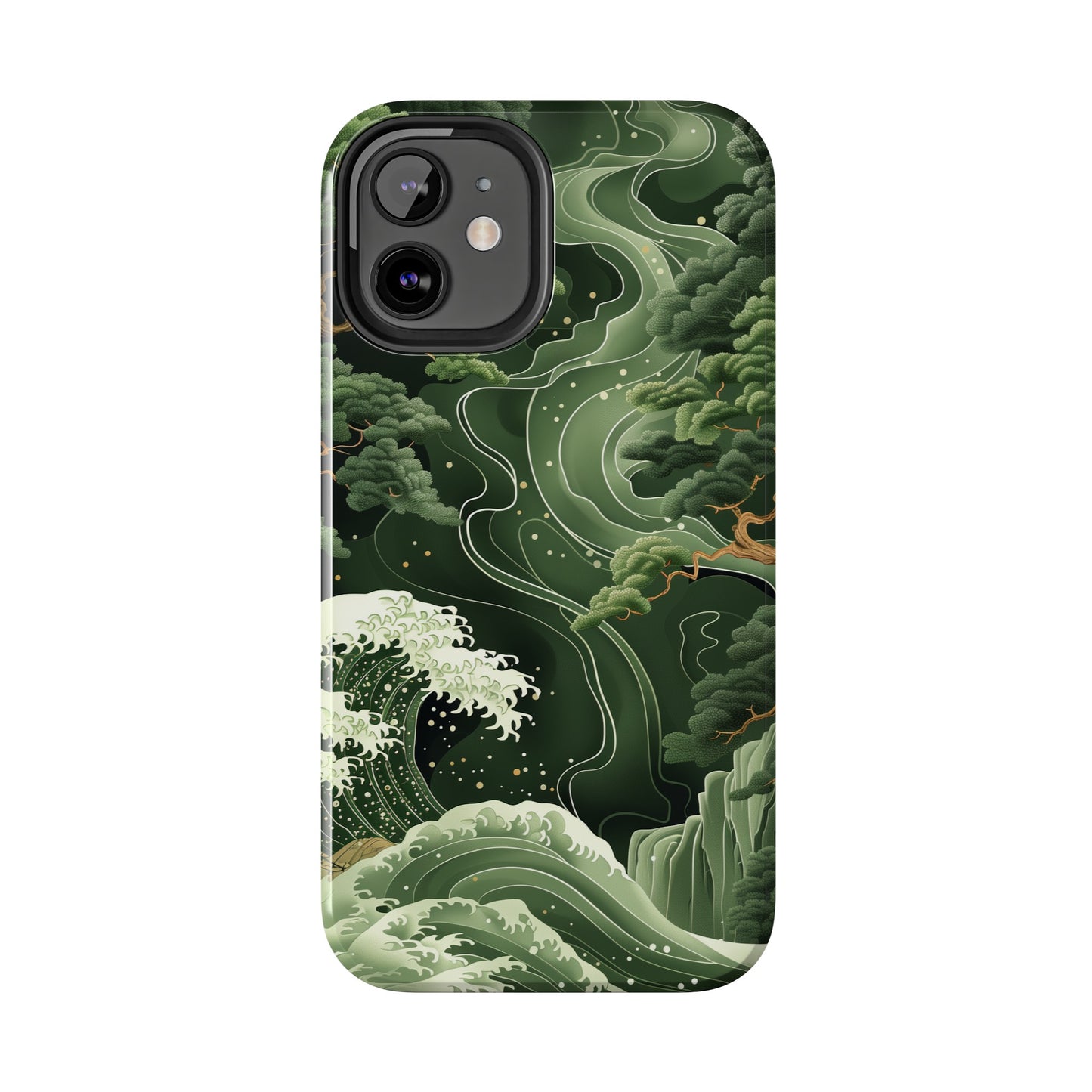 Japanese Art Print Design, Tough iPhone Case, Green Wave Design