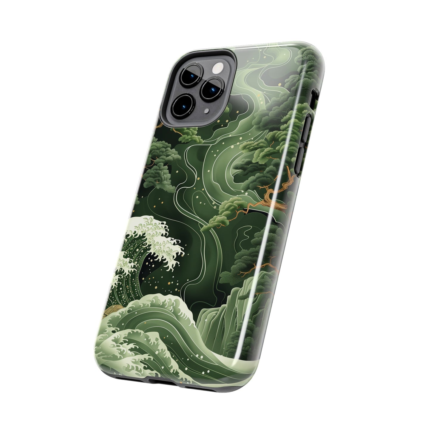 Japanese Art Print Design, Tough iPhone Case, Green Wave Design