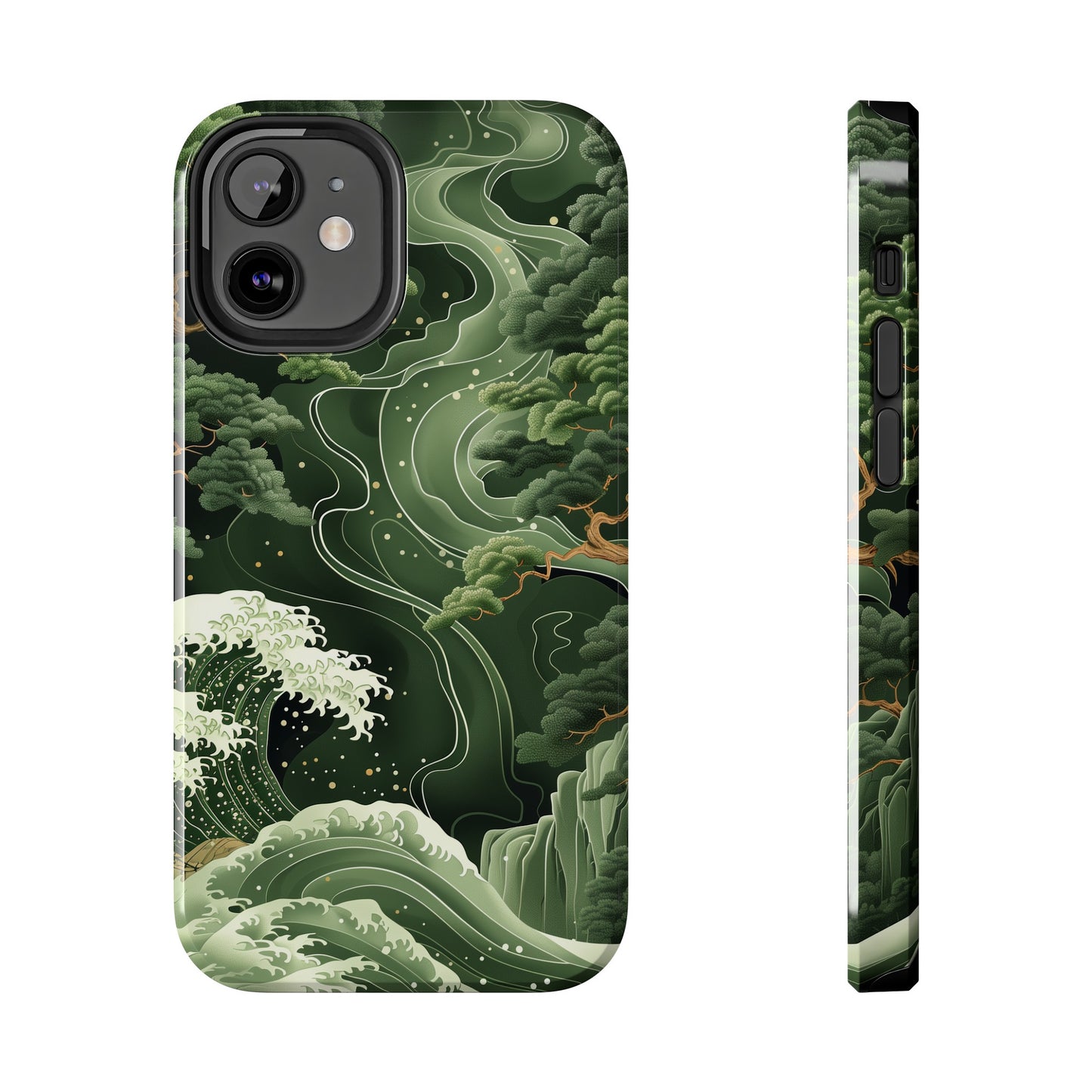 Japanese Art Print Design, Tough iPhone Case, Green Wave Design