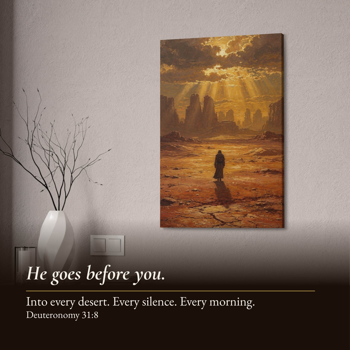 Desert Dawn Walk, Cinematic Jesus Canvas Wall Art