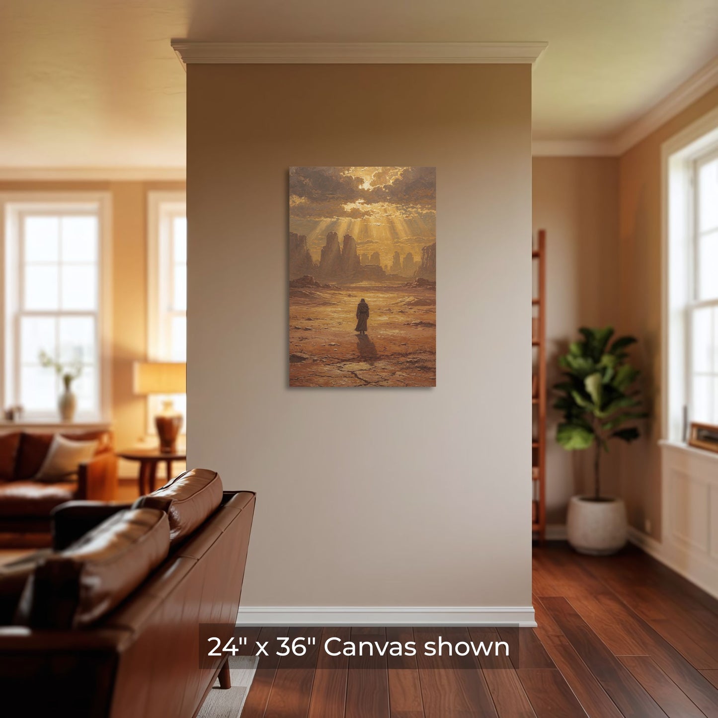 Desert Dawn Walk, Cinematic Jesus Canvas Wall Art