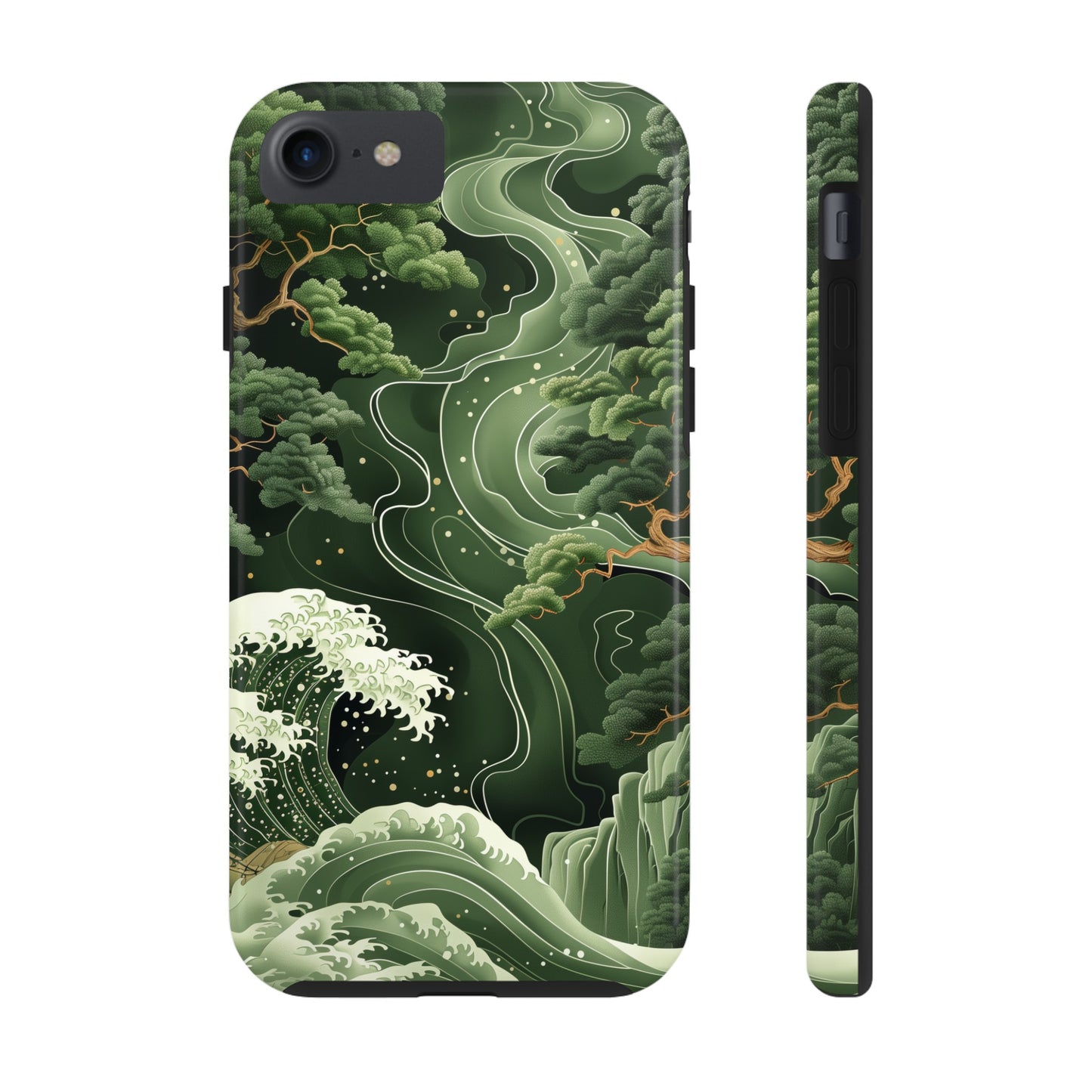 Japanese Art Print Design, Tough iPhone Case, Green Wave Design