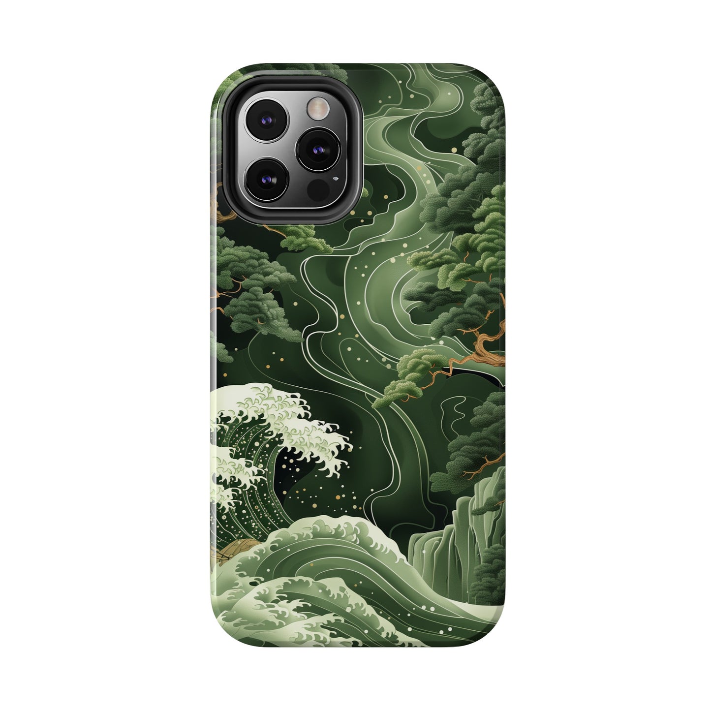 Japanese Art Print Design, Tough iPhone Case, Green Wave Design