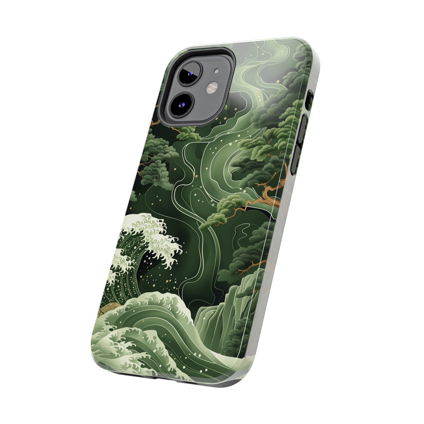 Japanese Art Print Design, Tough iPhone Case, Green Wave Design