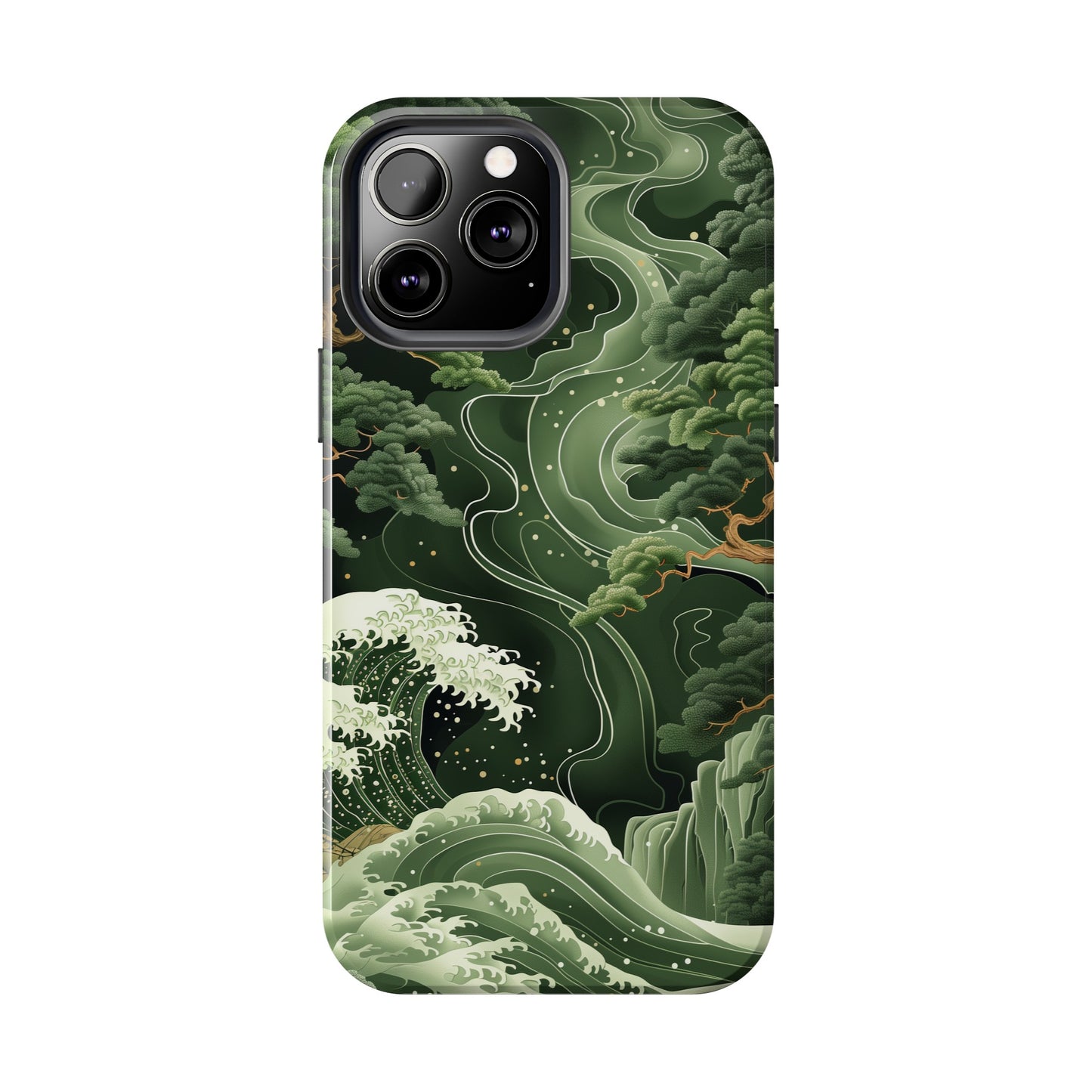 Japanese Art Print Design, Tough iPhone Case, Green Wave Design