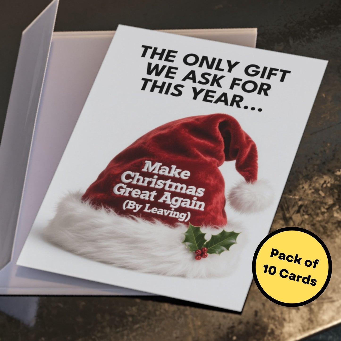 Make Christmas Great Again Funny Political Parody Card - Anti Trump Liberal Holiday Humor Card, Pack of 10 Large 5”x7”