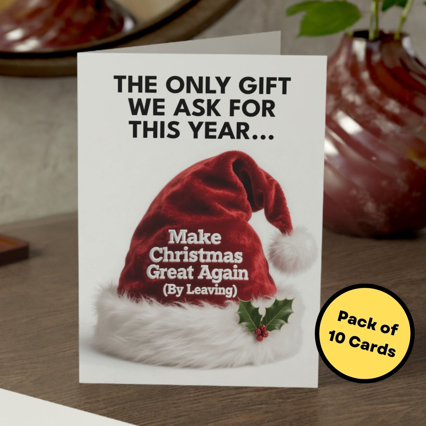 Make Christmas Great Again Funny Political Parody Card - Anti Trump Liberal Holiday Humor Card, Pack of 10 Large 5”x7”