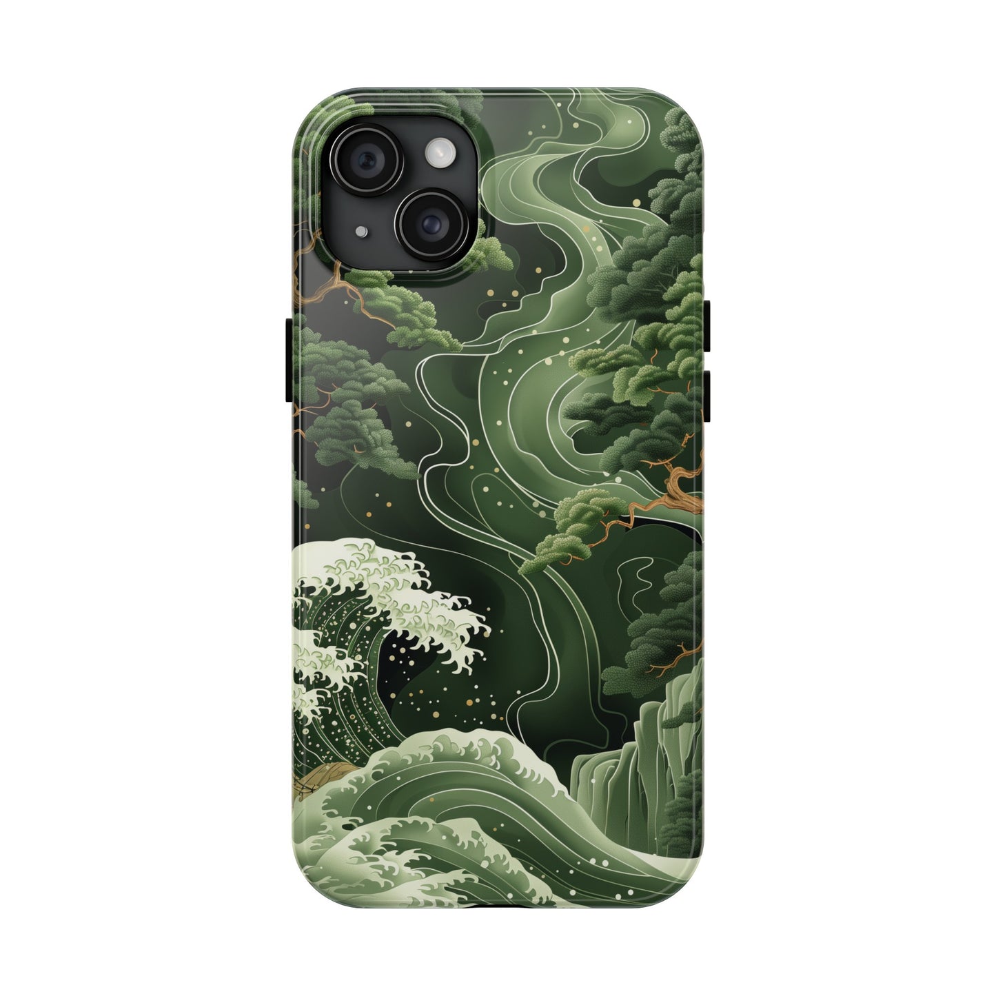 Japanese Art Print Design, Tough iPhone Case, Green Wave Design