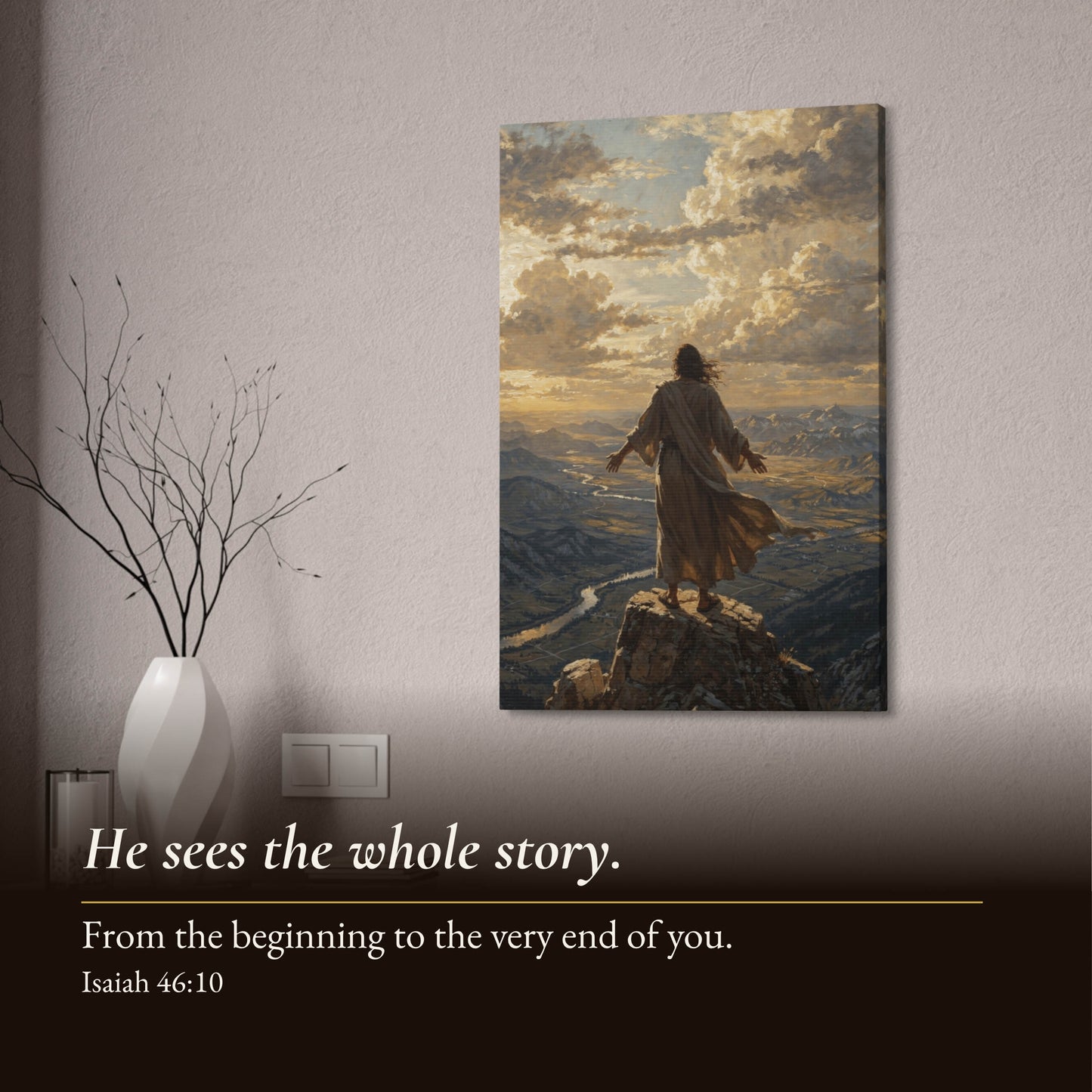 Mountaintop at Golden Hour, Jesus Canvas Wall Art