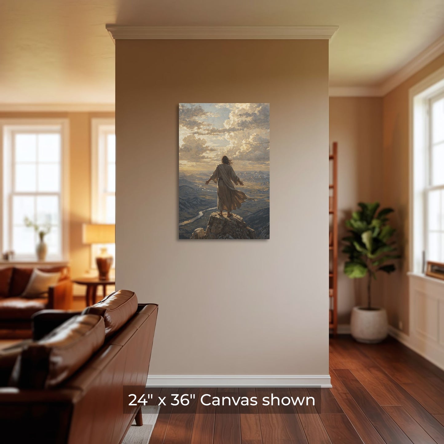 Mountaintop at Golden Hour, Jesus Canvas Wall Art