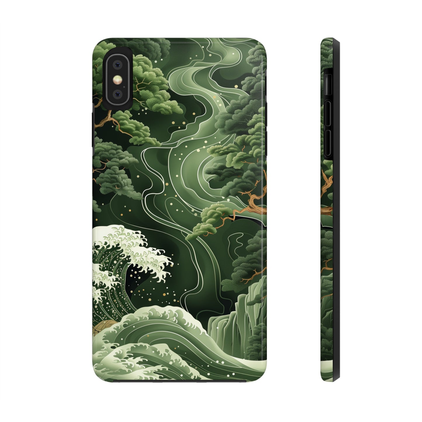 Japanese Art Print Design, Tough iPhone Case, Green Wave Design