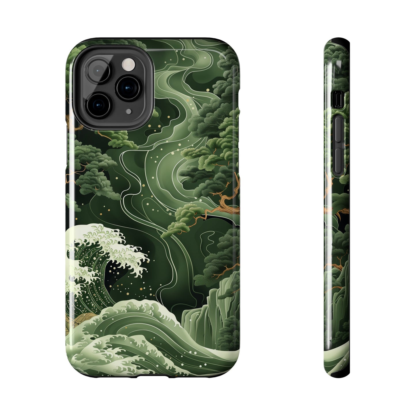 Japanese Art Print Design, Tough iPhone Case, Green Wave Design