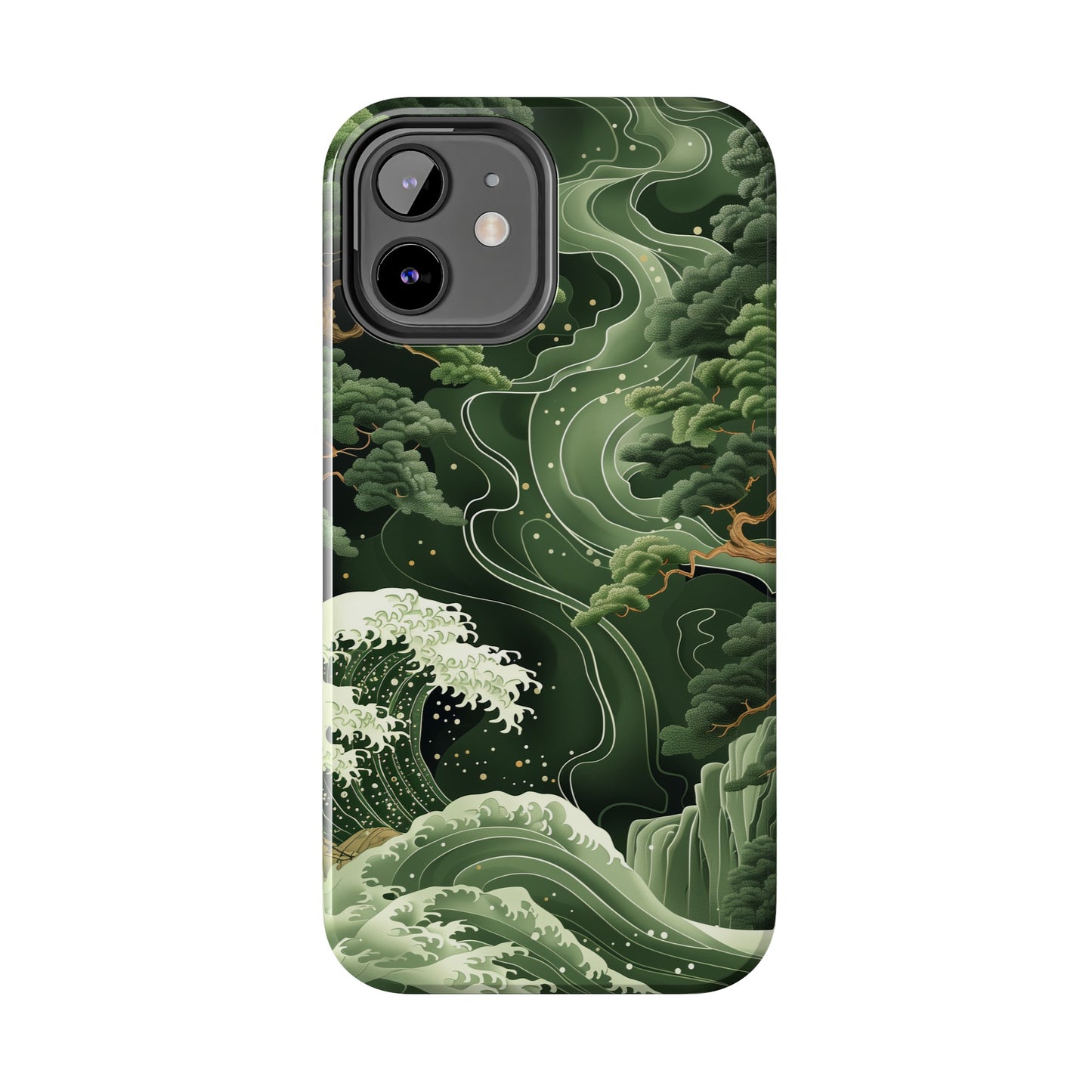 Japanese Art Print Design, Tough iPhone Case, Green Wave Design