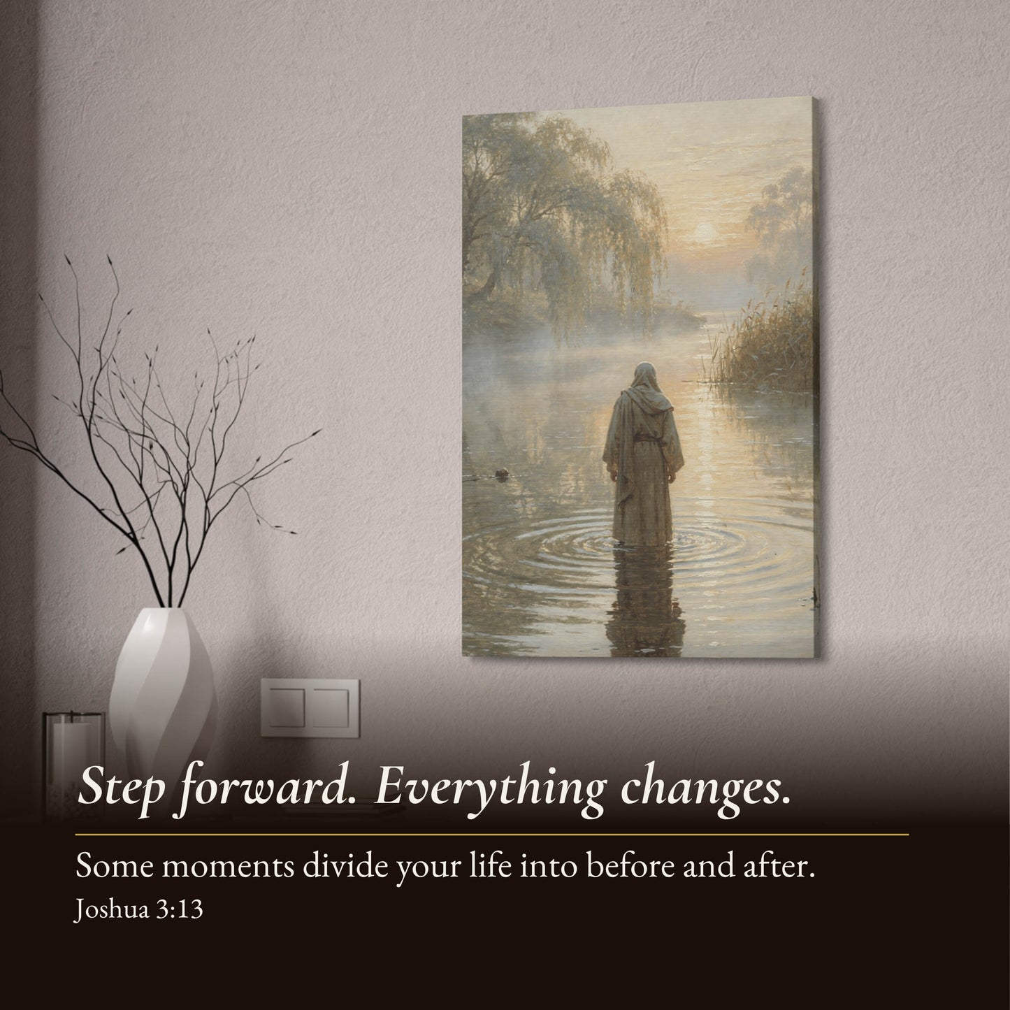 The Jordan River at Dawn, Jesus Baptism Canvas Wall Art
