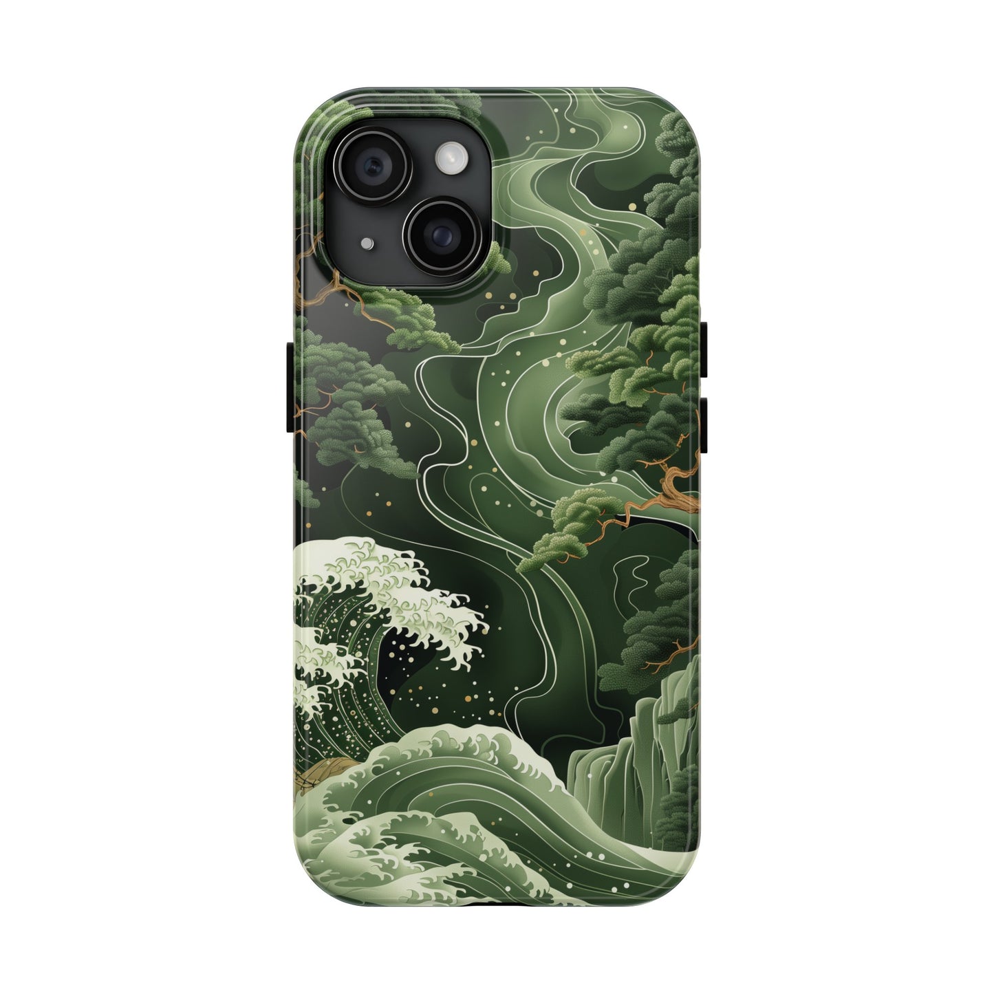 Japanese Art Print Design, Tough iPhone Case, Green Wave Design