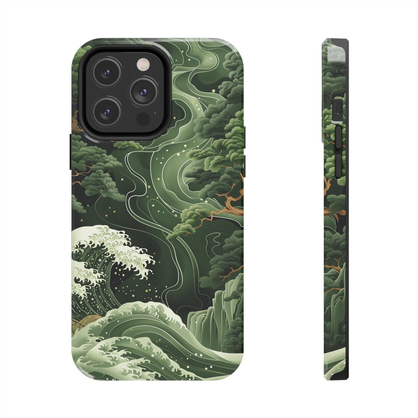 Japanese Art Print Design, Tough iPhone Case, Green Wave Design