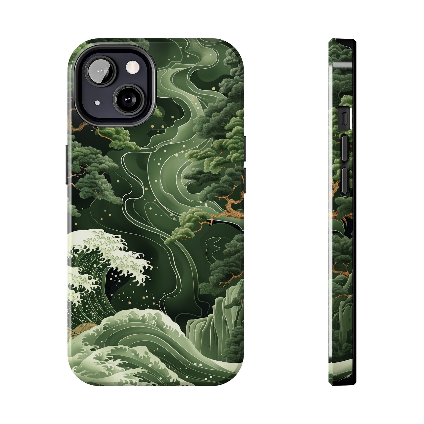 Japanese Art Print Design, Tough iPhone Case, Green Wave Design