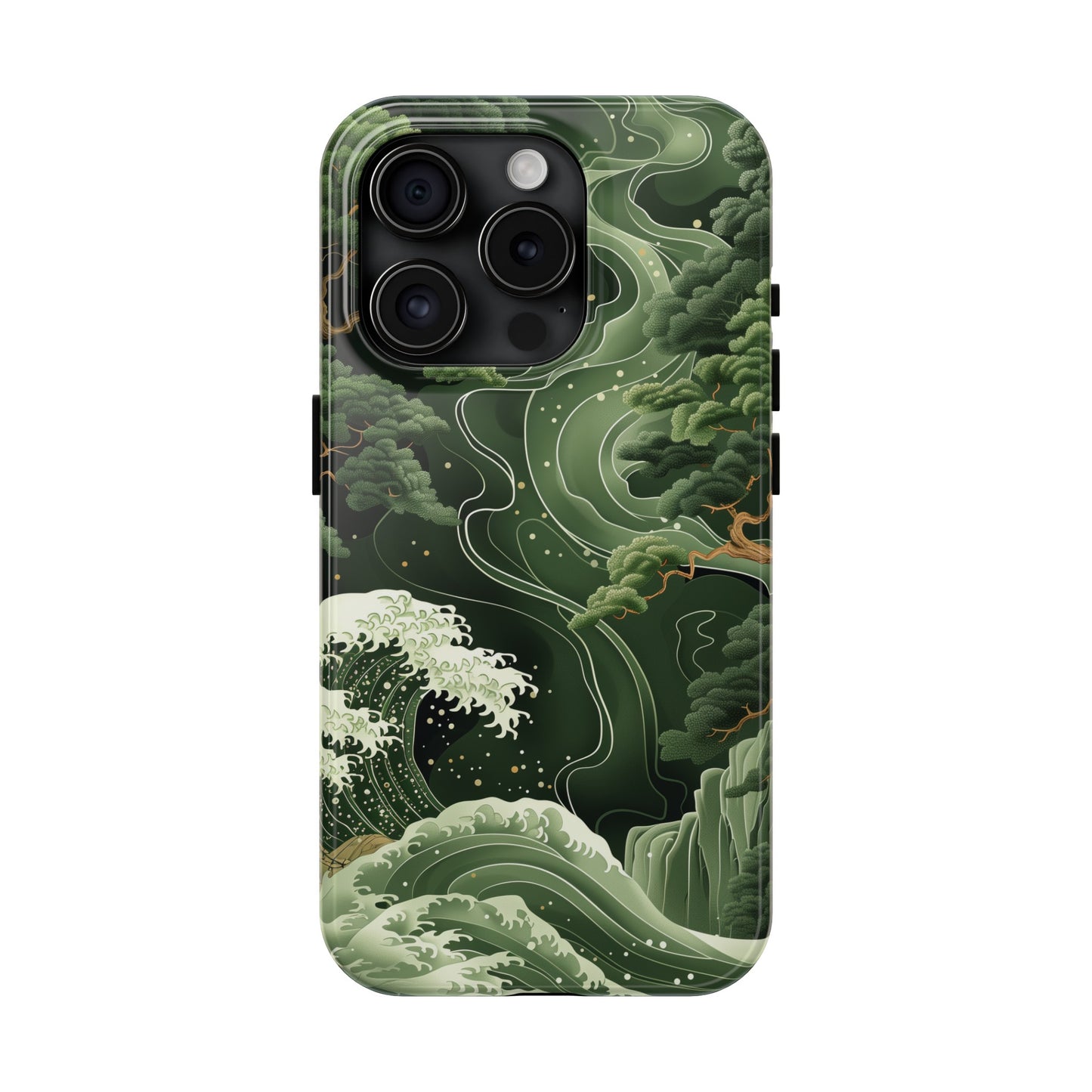 Japanese Art Print Design, Tough iPhone Case, Green Wave Design