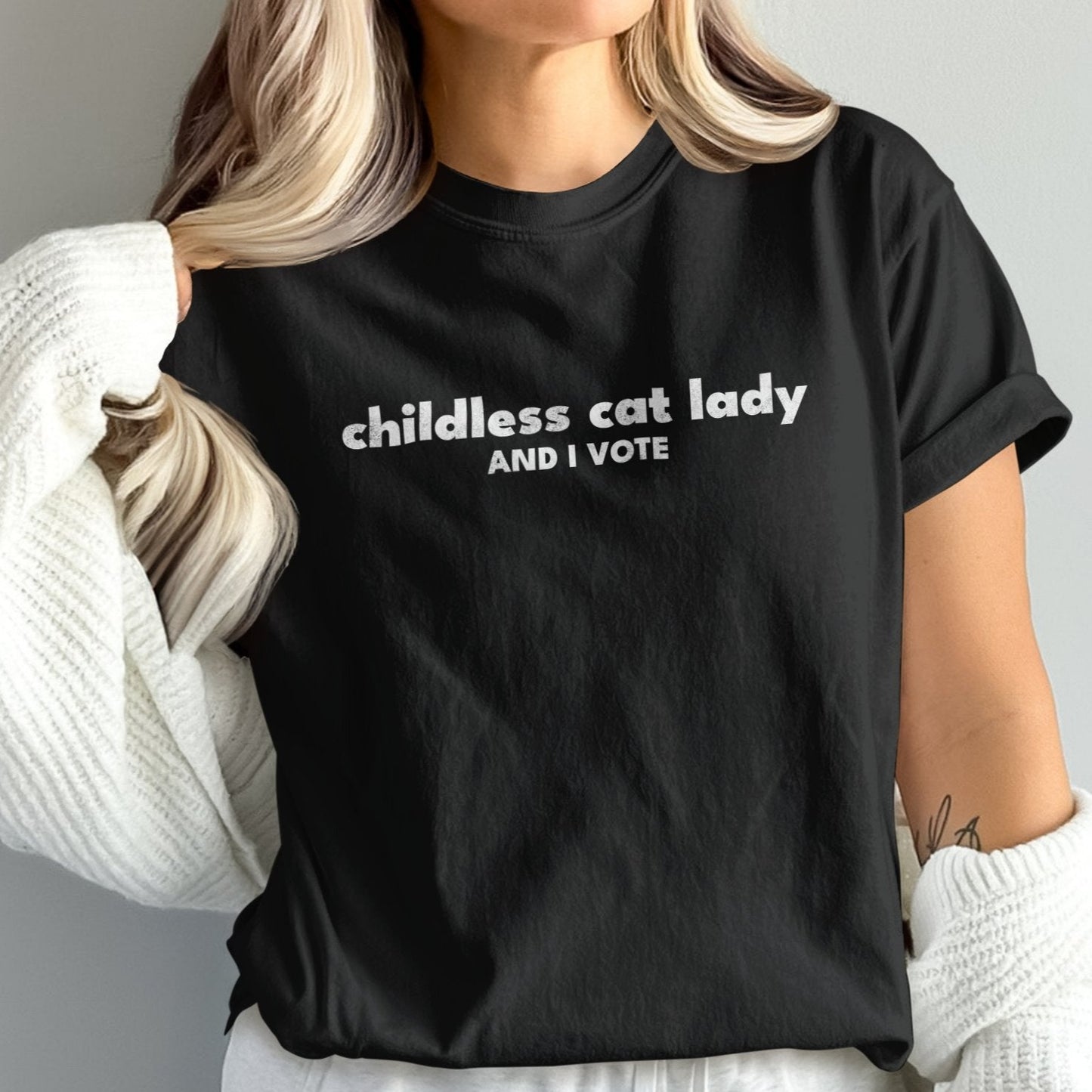 Childless Cat Lady And I Vote Shirt, Democracy T-shirt For Liberal Democrat Vote Blue Wave 2024 Tee