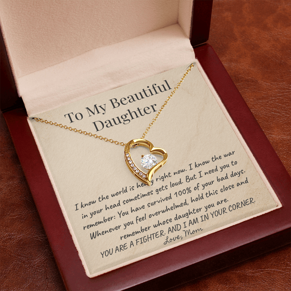 To My Daughter 'Silent Battles' Necklace Gift from Mom - Strength & Support Card - Anxiety Relief Jewelry for Her