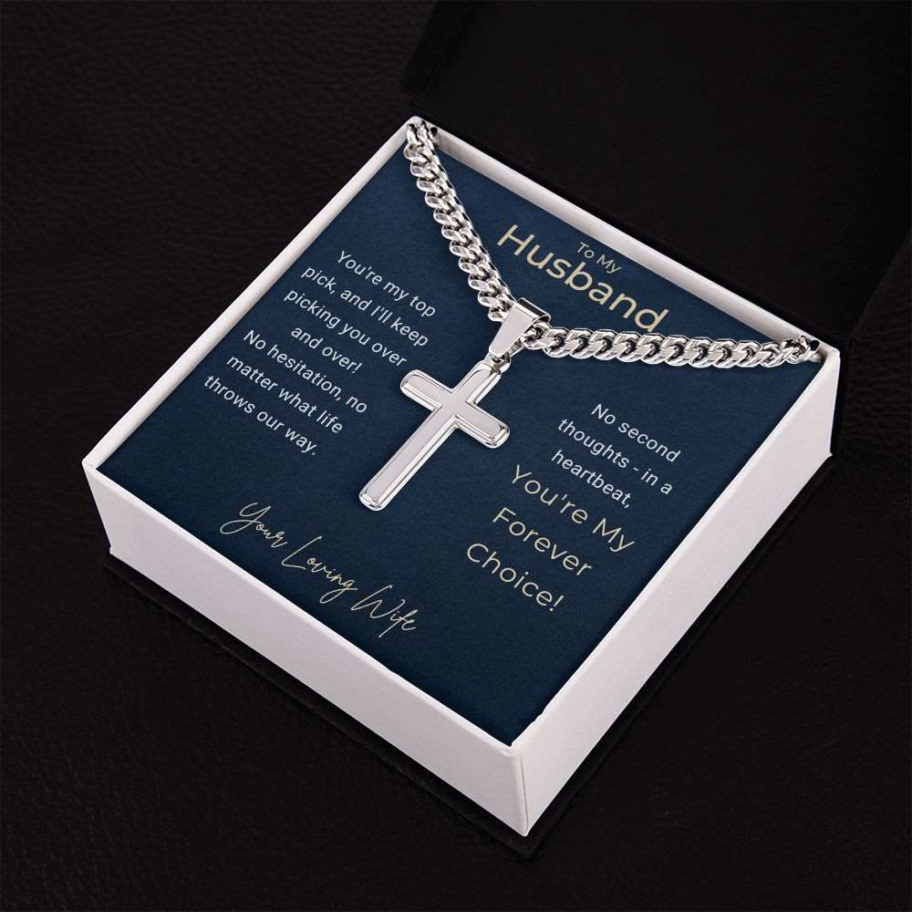 To My Husband Cuban Link Chain & Cross | Personalized