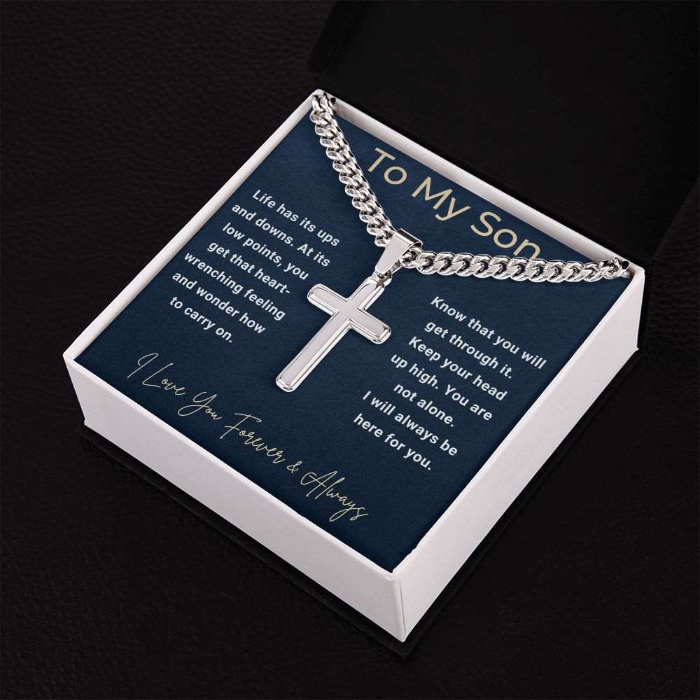 To My Son Cuban Link Chain & Cross From Mom or Dad