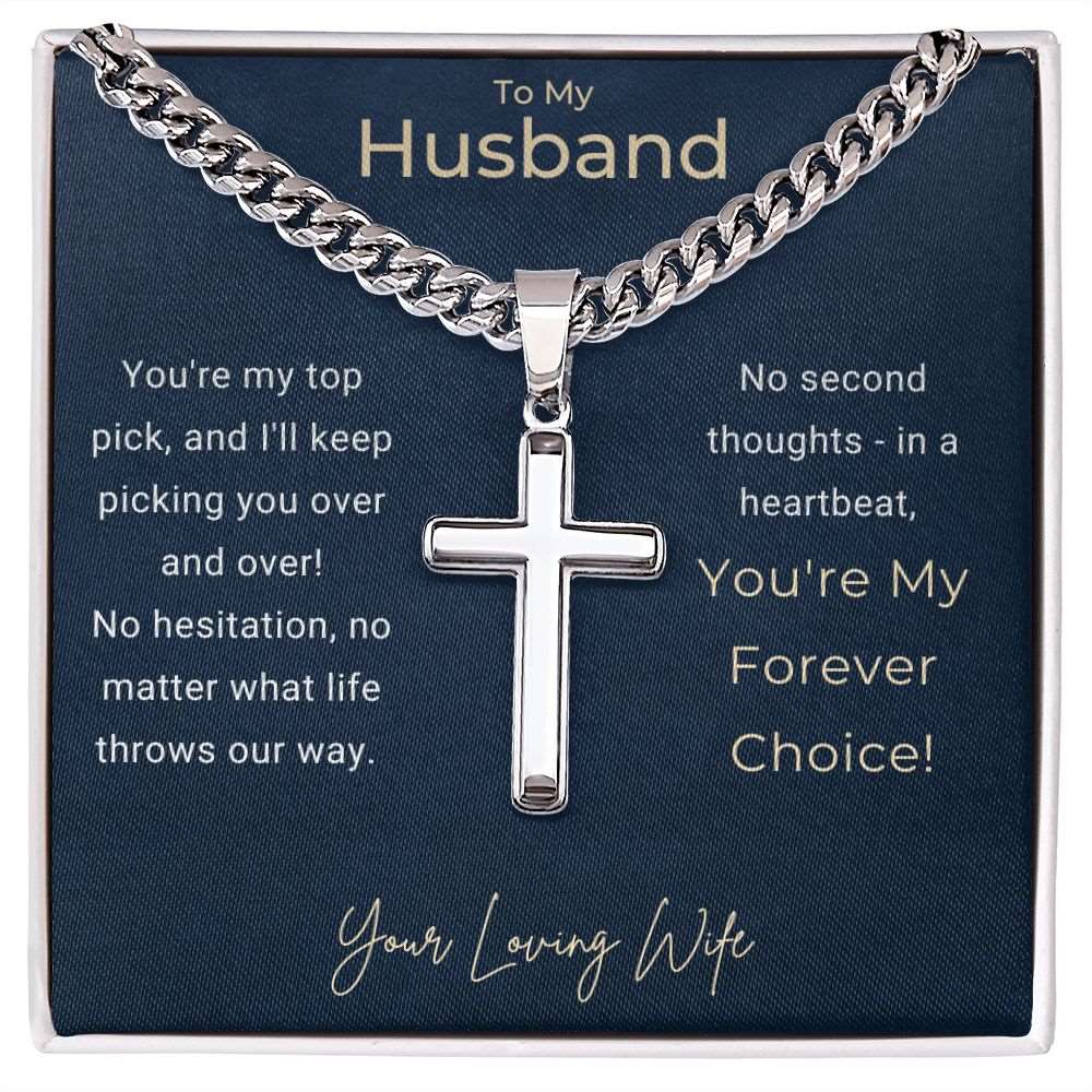 To My Husband Cuban Link Chain & Cross | Personalized