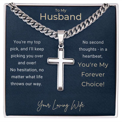 To My Husband Cuban Link Chain & Cross | Personalized