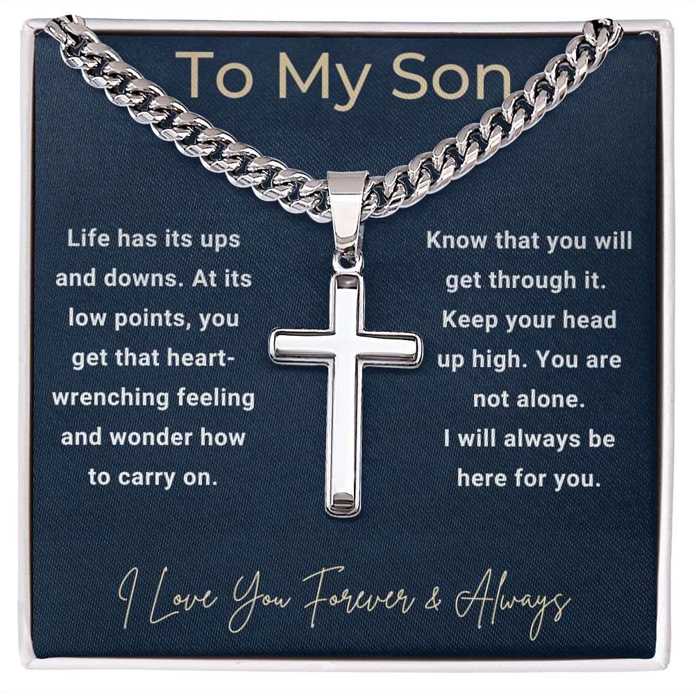 To My Son Cuban Link Chain & Cross From Mom or Dad