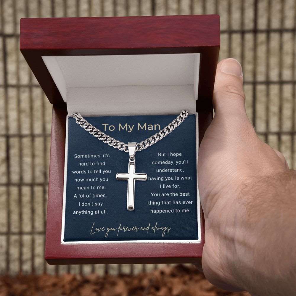 To My Man Cuban Link Chain & Engraved Cross