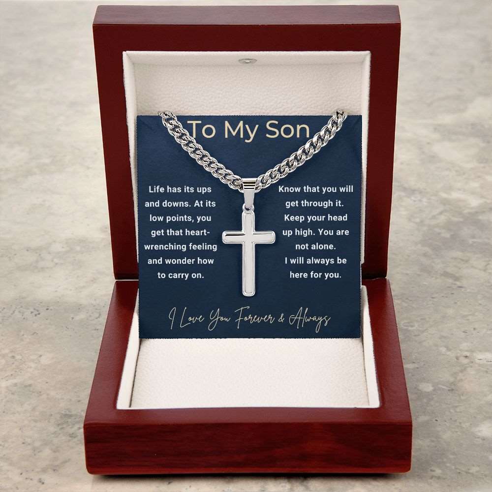 To My Son Cuban Link Chain & Cross From Mom or Dad