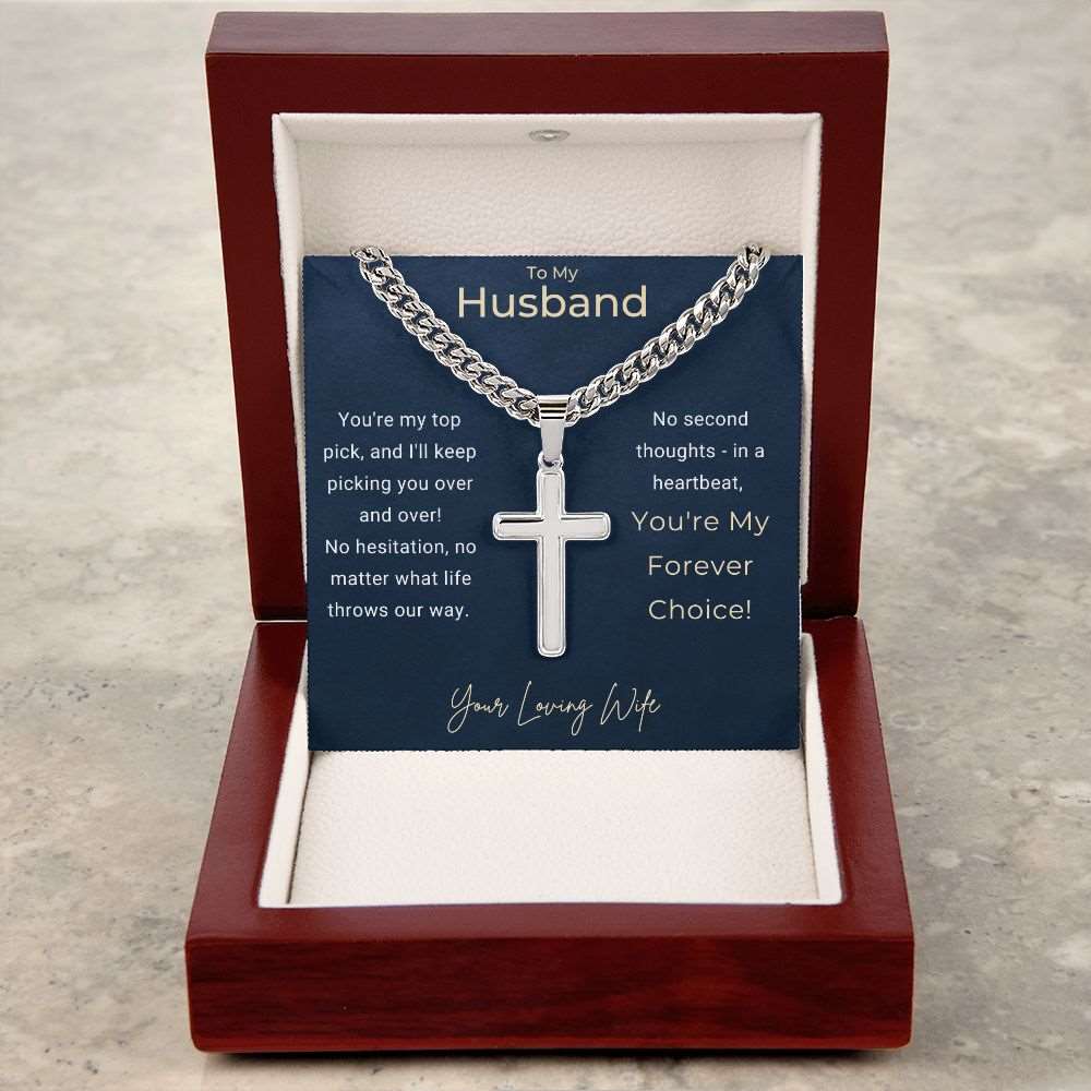 To My Husband Cuban Link Chain & Cross | Personalized